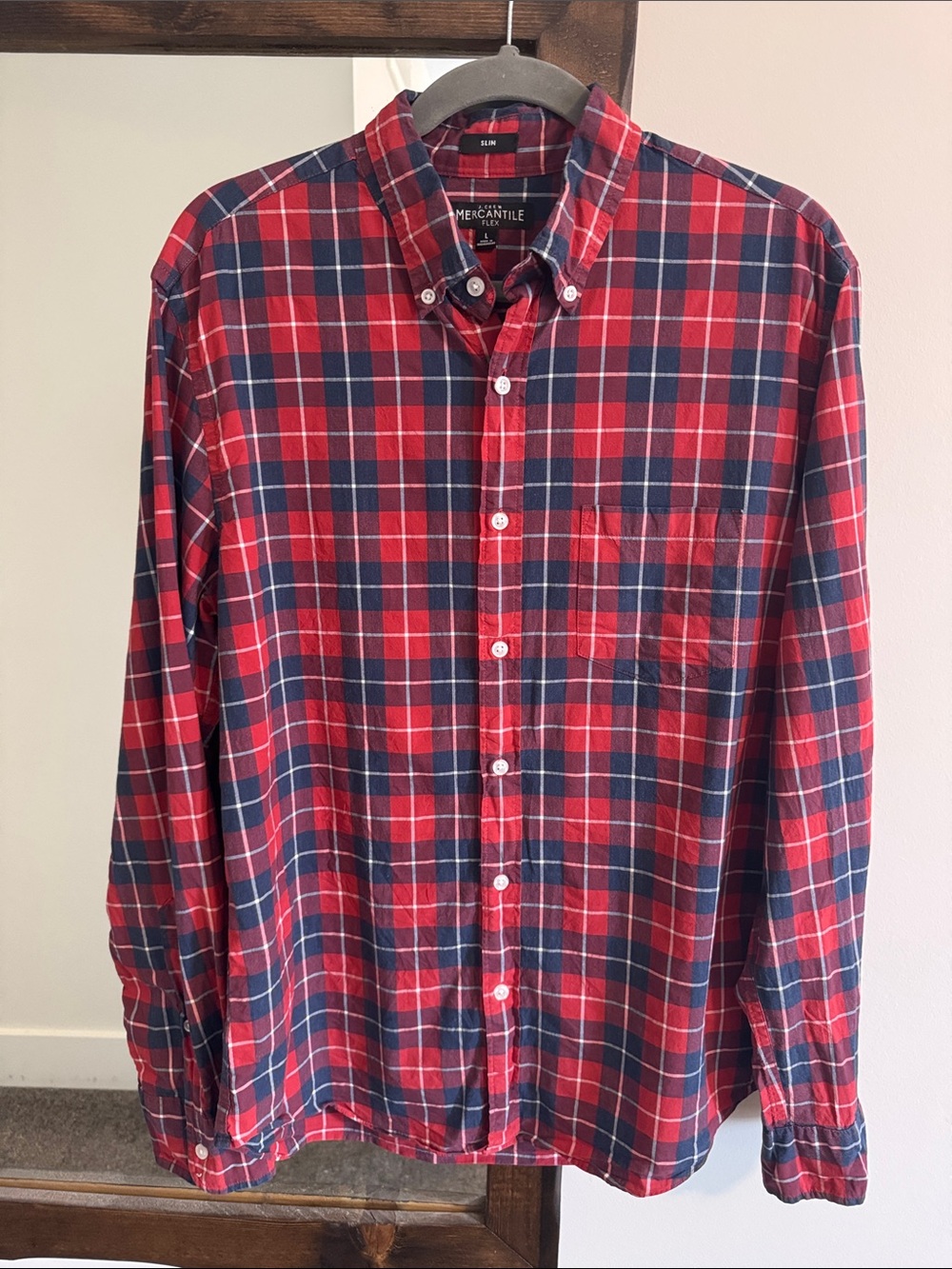 J.Crew Mercentile Flex Red & Navy Plaid Slim Fit Large Button-Down Shirt